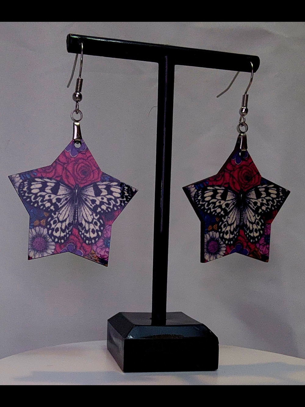Star Butterfly Drop Earrings in Purple and Pink